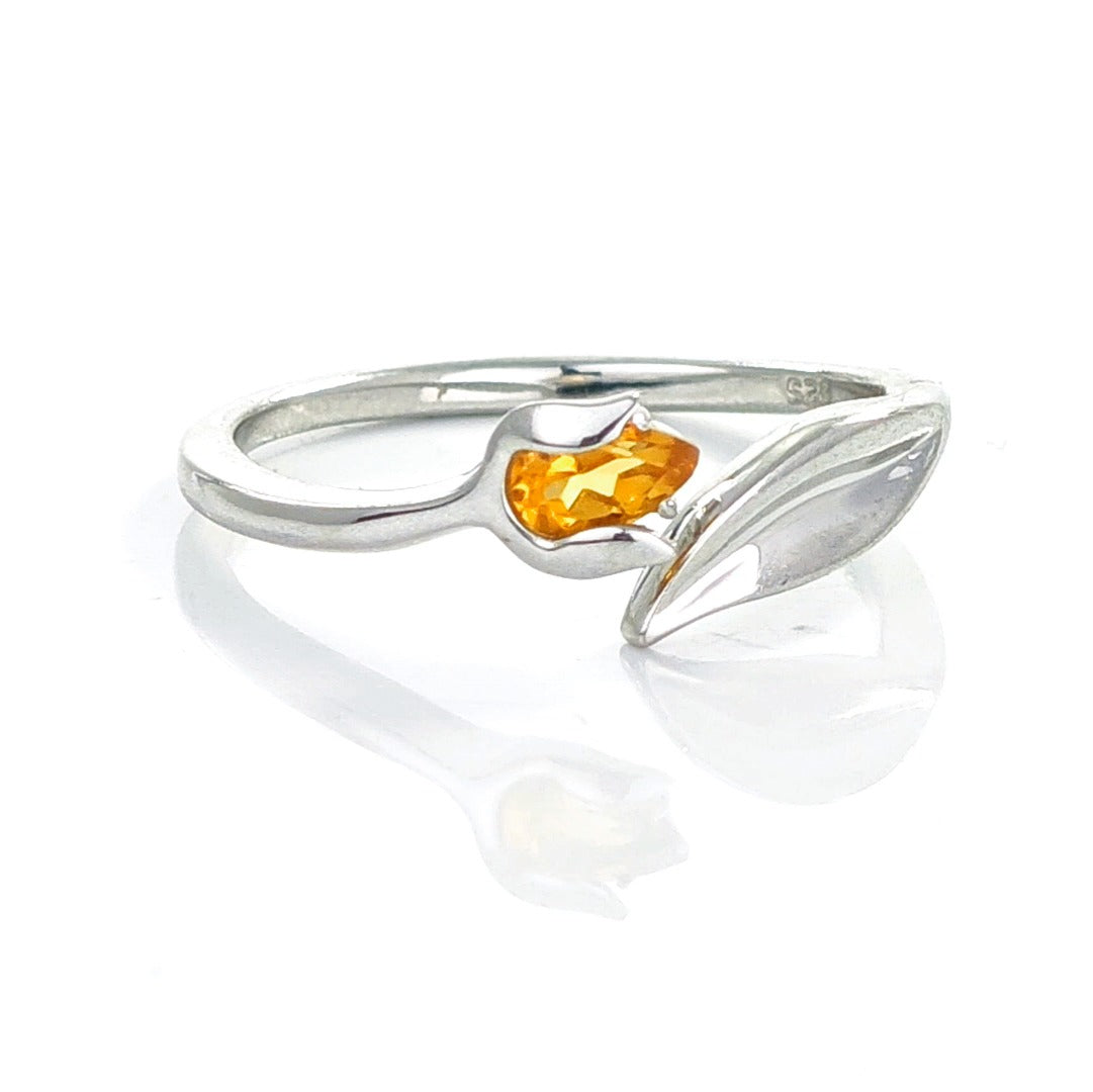 Citrine Ring Sterling Silver Tulip Flower Adjustable