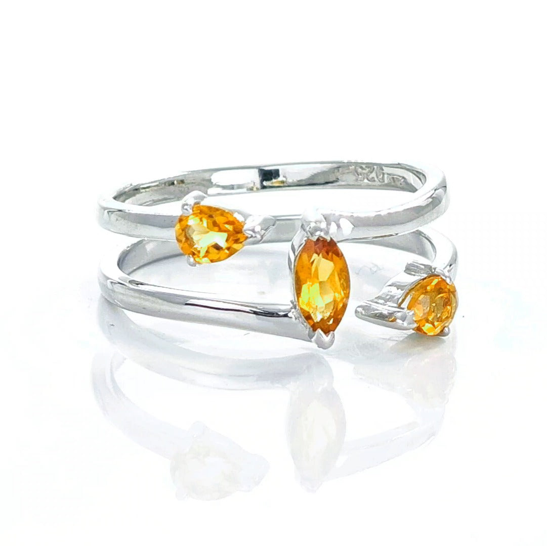 Citrine Ring Sterling Silver Marquise Trilogy Adjustable Double Band