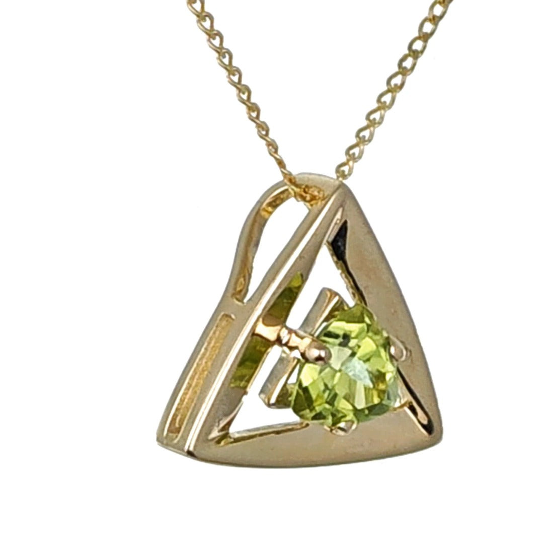 Elegant 9ct Gold Peridot Pendant | Green Trillion Gemstone | Hallmarked | UK Design