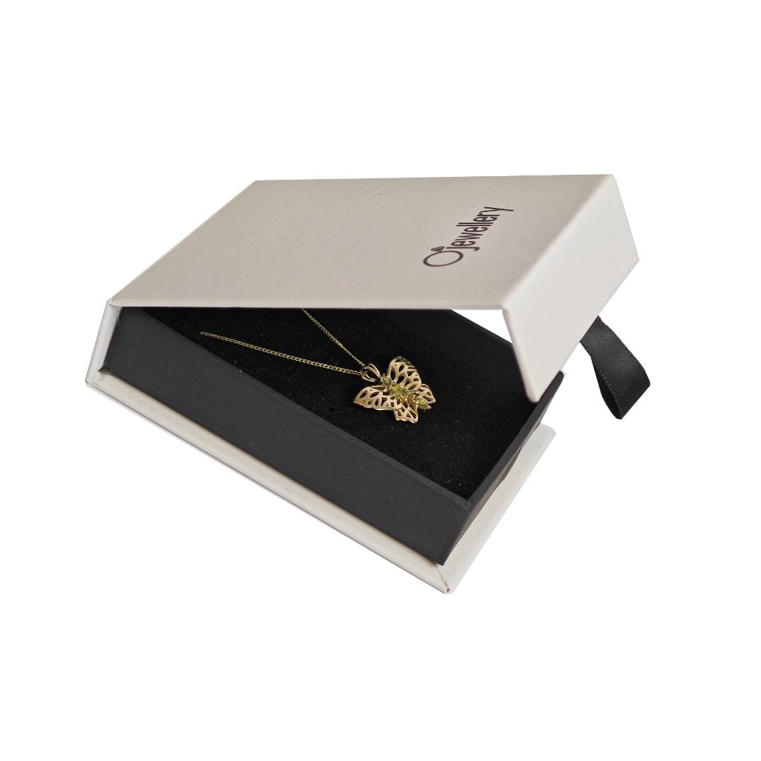 9ct Gold Peridot Butterfly Necklace UK Design Handmade Hallmarked