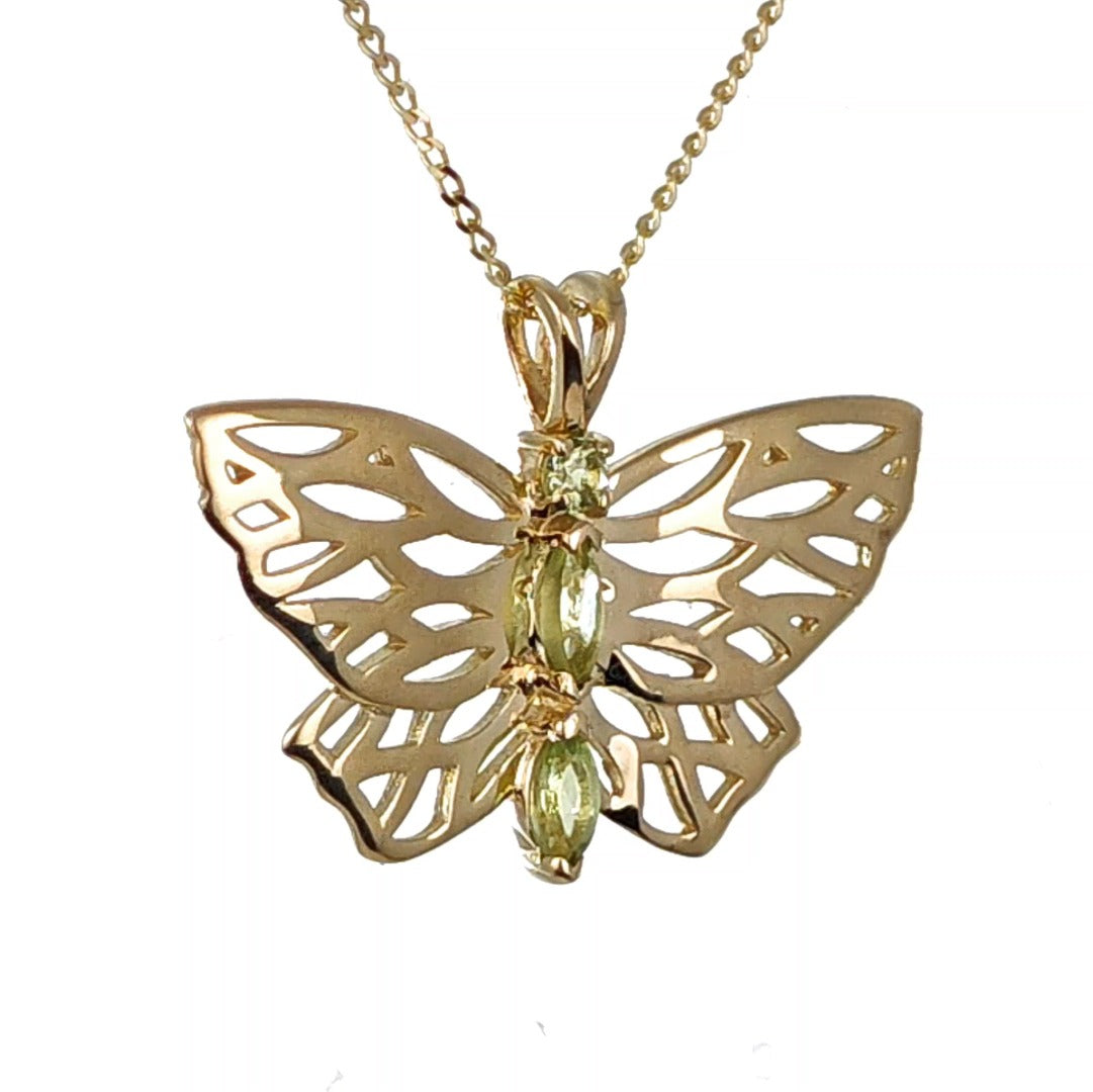 9ct Gold Peridot Butterfly Necklace UK Design Handmade Hallmarked