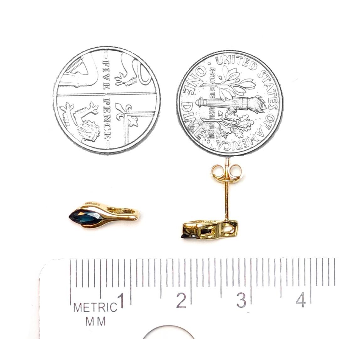 9ct Blue Sapphire Set Pendant Stud Earrings Yellow Gold Minimalist Marquise