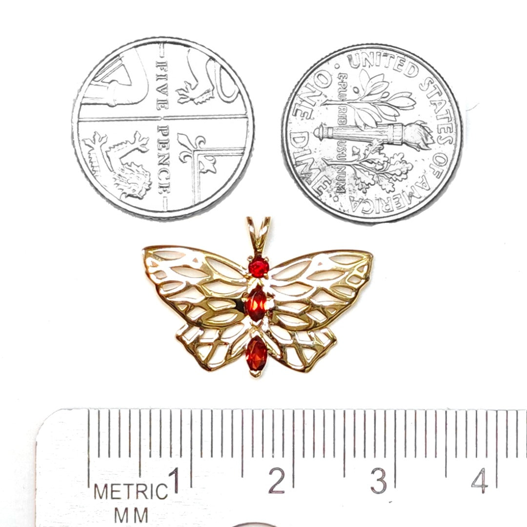 9ct Gold Garnet Butterfly Necklace Red Hallmarked UK Design Handmade