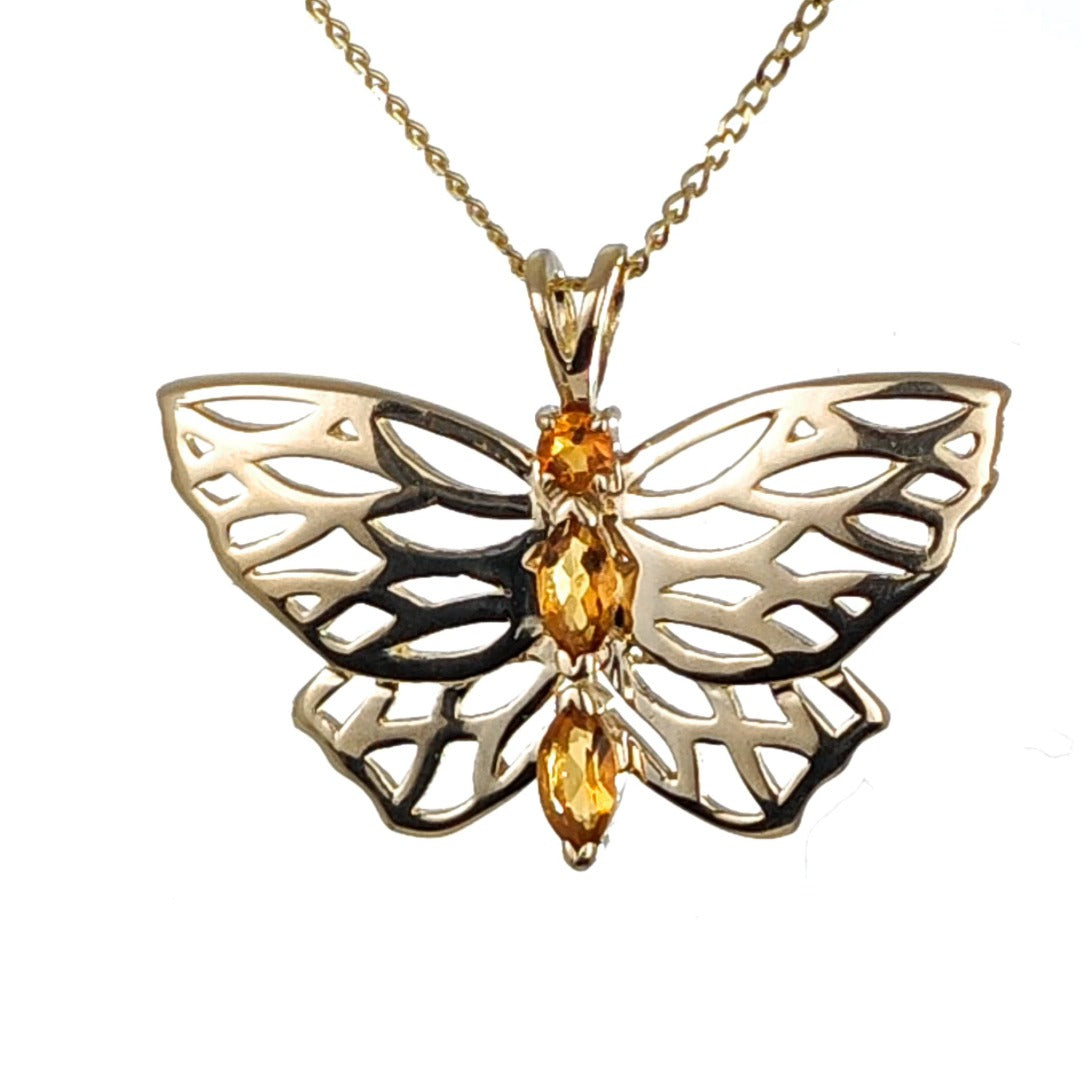9ct Citrine Butterfly Necklace Yellow Gold Hallmarked UK Design Handmade