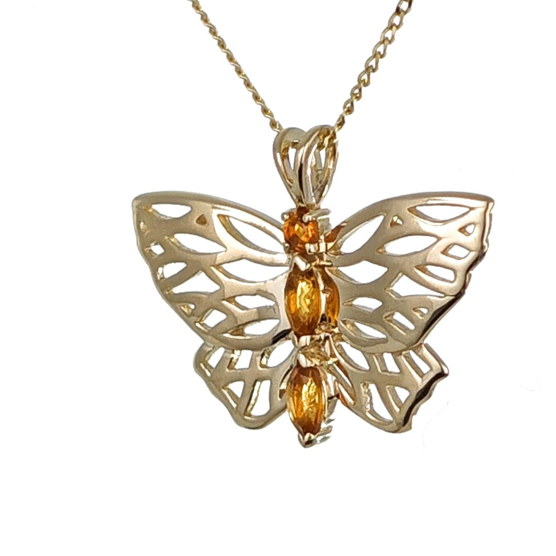 9ct Citrine Butterfly Necklace Yellow Gold Hallmarked UK Design Handmade