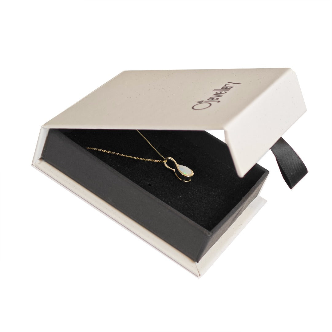 Elegant 9ct Gold White Opal Necklace