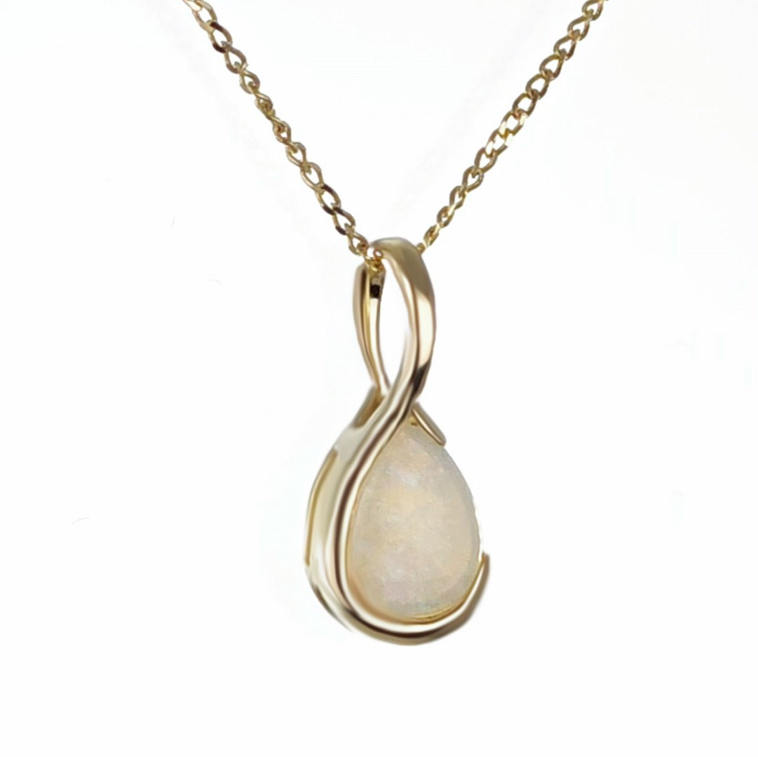 Elegant 9ct Gold White Opal Necklace
