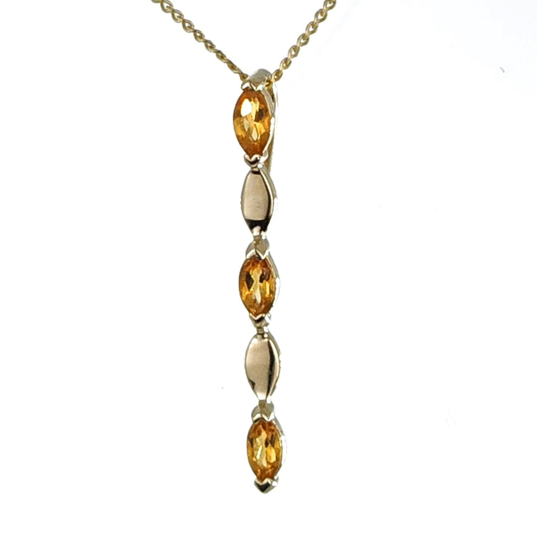 9ct Gold Pendant Yellow Citrine Marquise Hallmarked UK Design Handmade