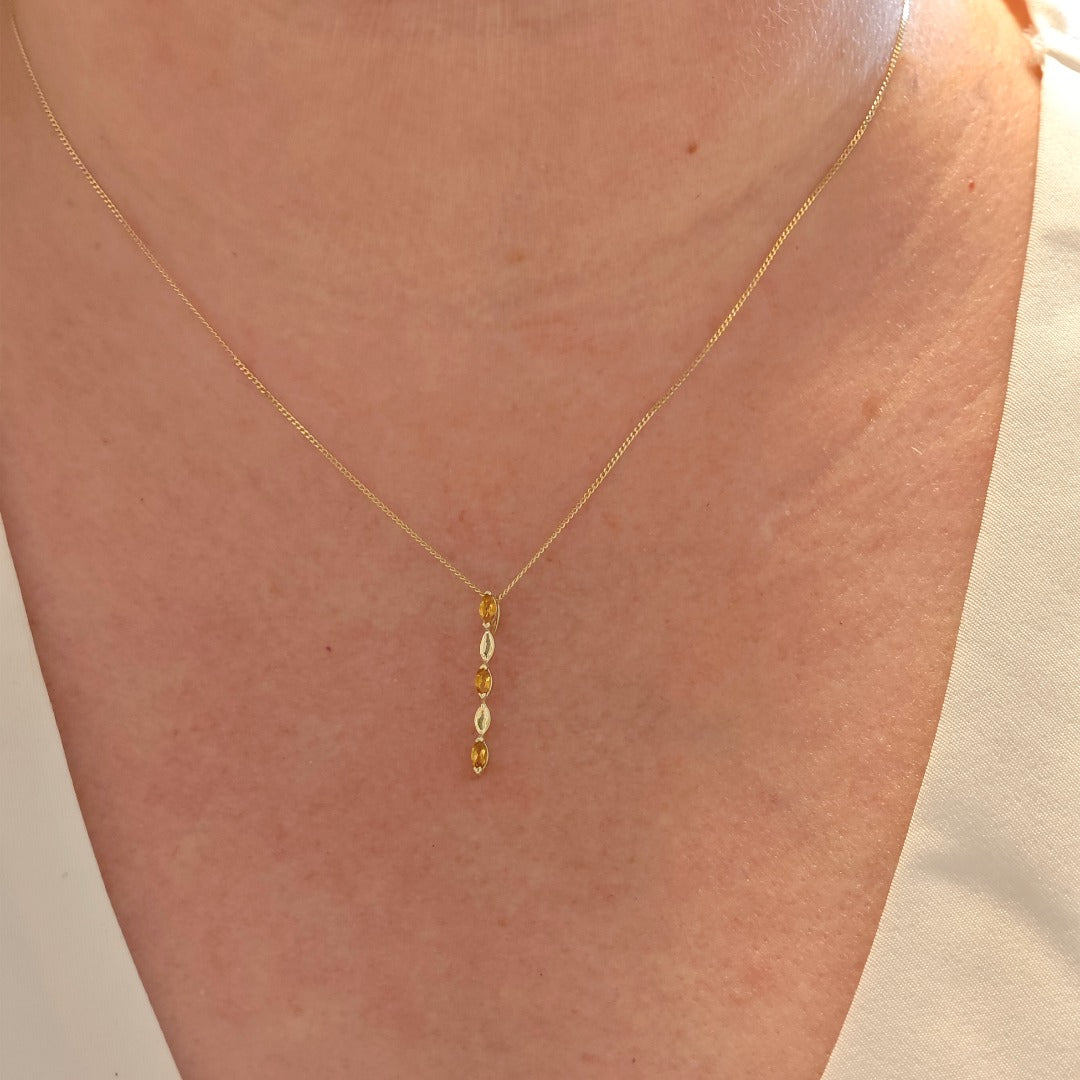 9ct Gold Pendant Yellow Citrine Marquise Hallmarked UK Design Handmade