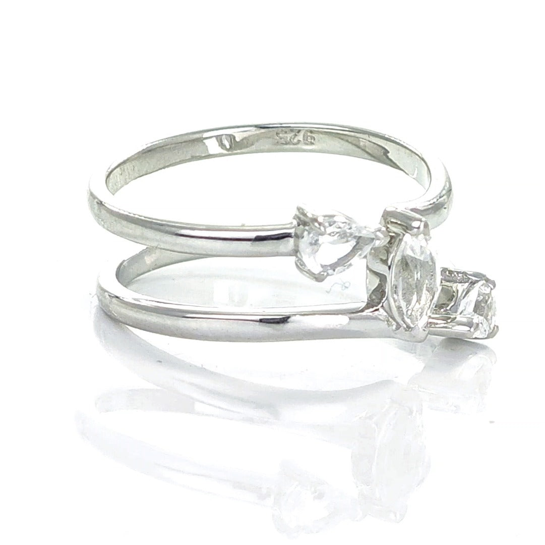 White Topaz Marquise Trilogy Ring in Sterling Silver