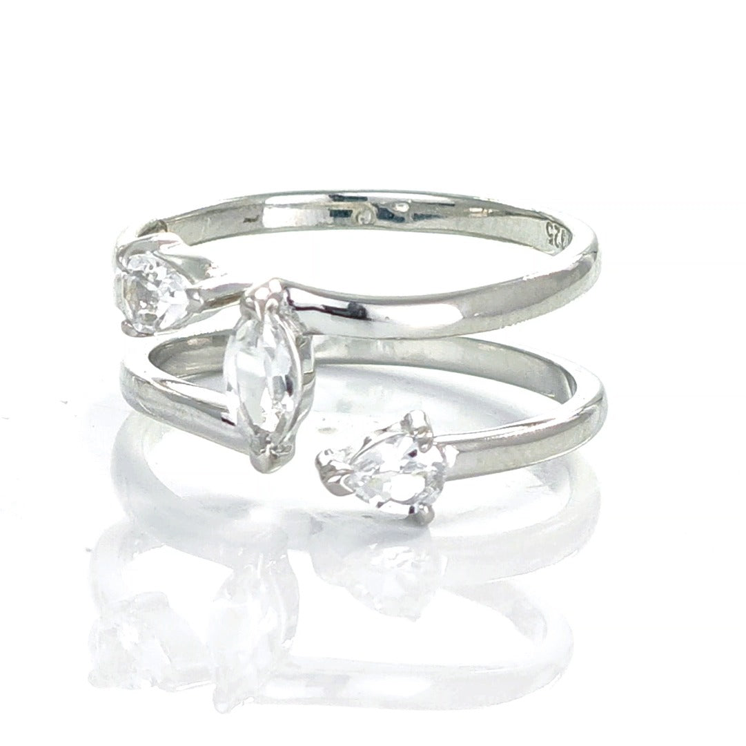 White Topaz Marquise Trilogy Ring in Sterling Silver