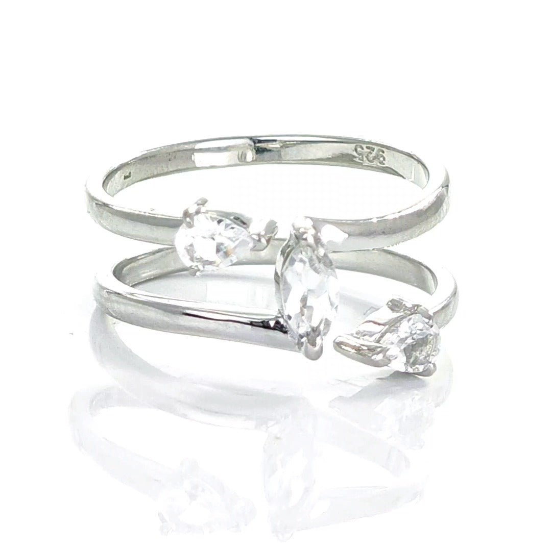 White Topaz Marquise Trilogy Ring in Sterling Silver