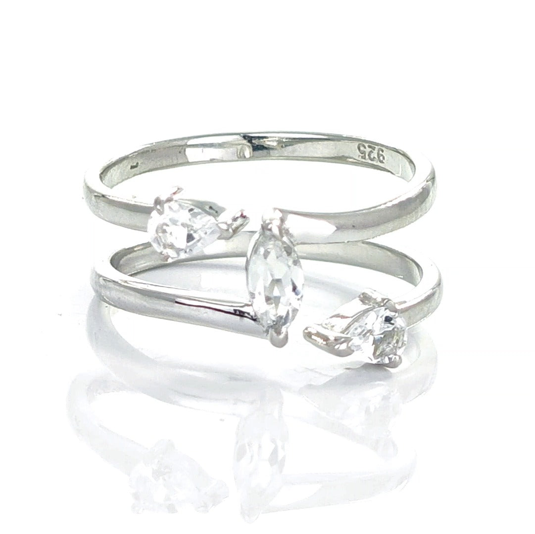 White Topaz Marquise Trilogy Ring in Sterling Silver