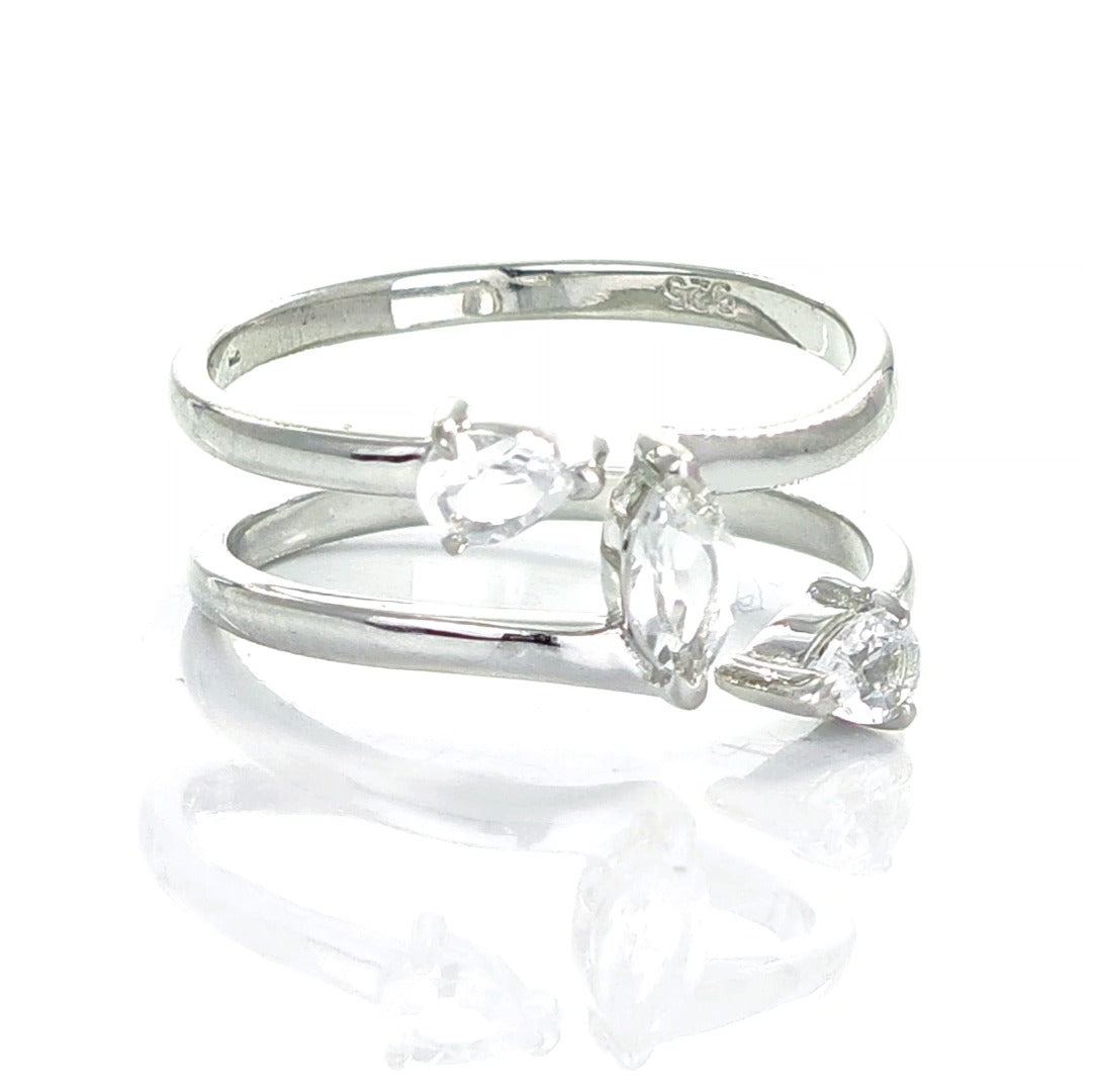 White Topaz Marquise Trilogy Ring in Sterling Silver