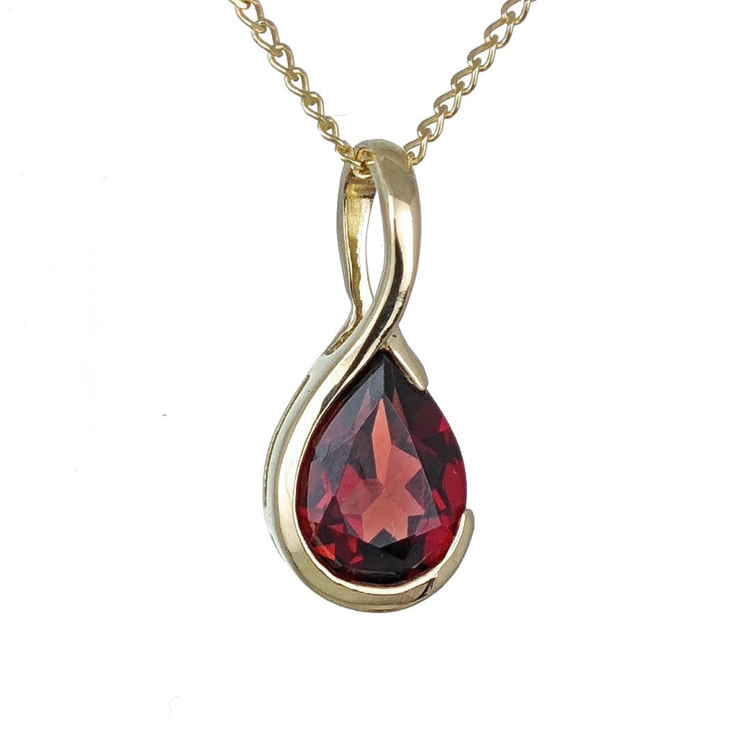 9ct Gold Garnet Necklace Infinity Loop Red Natural Gemstone
