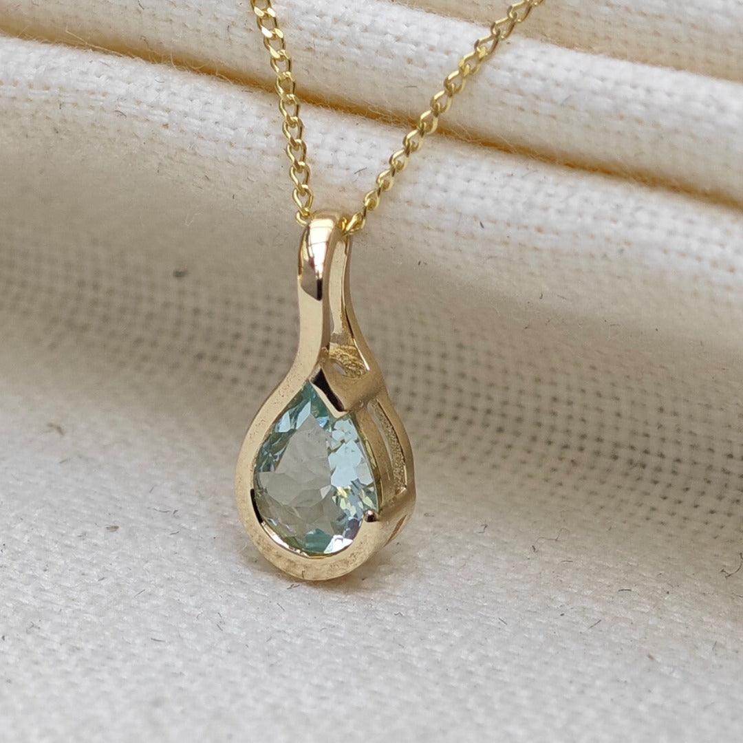 9ct Yellow Gold Aquamarine Necklace Infinity Loop Natural Blue Gemstone