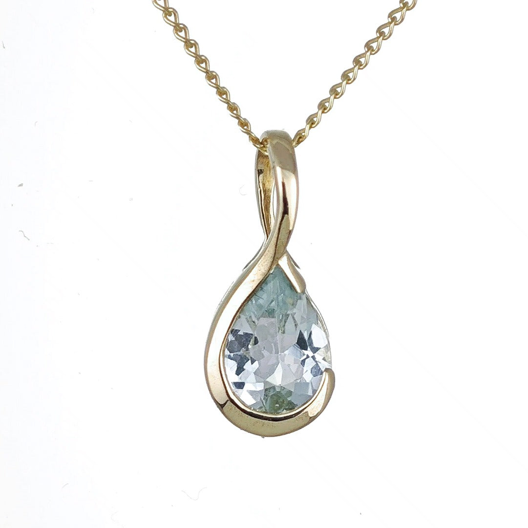 9ct Yellow Gold Aquamarine Necklace Infinity Loop Natural Blue Gemstone