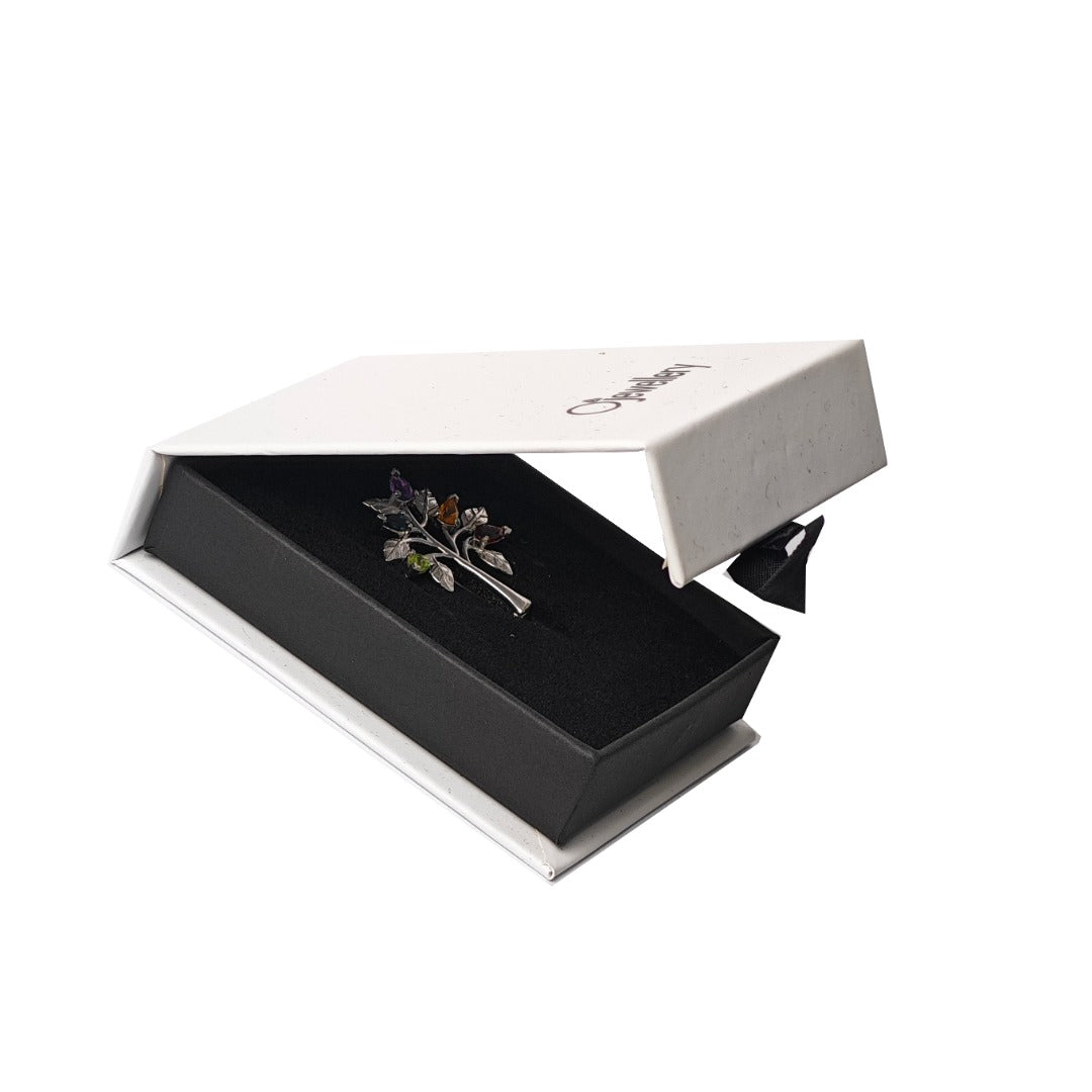 Tree of Life Brooch Sterling Silver Gemstone Elements Boxed Gift