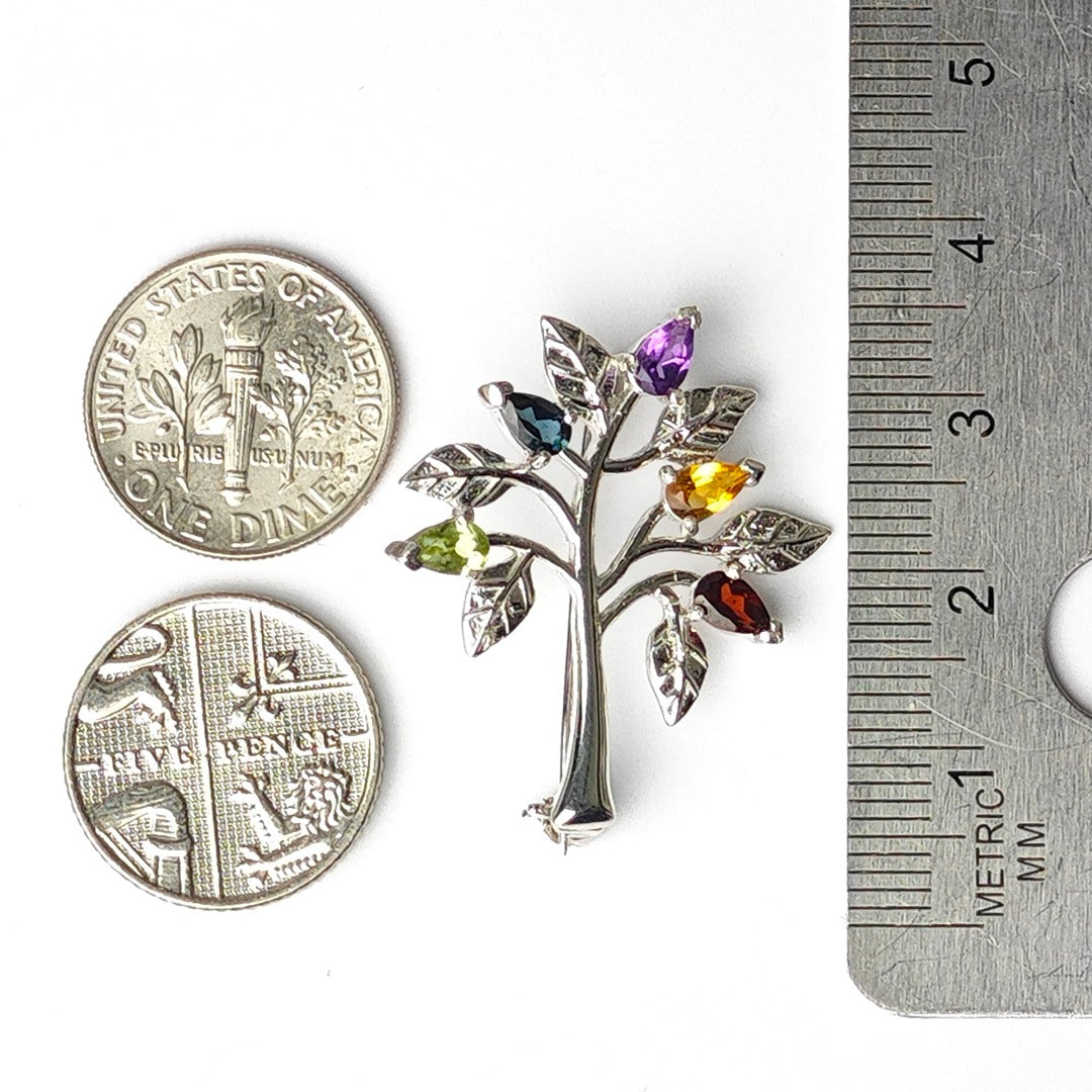 Tree of Life Brooch Sterling Silver Gemstone Elements Boxed Gift