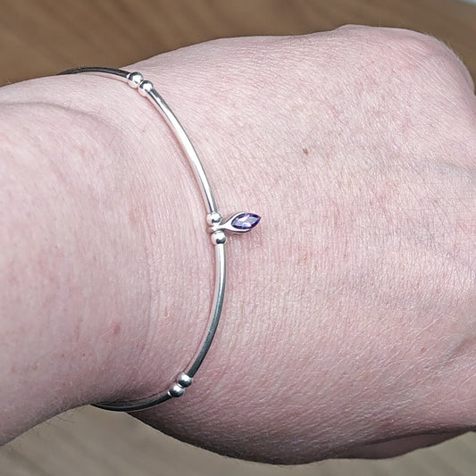 Amethyst Stretch Bracelet Sterling Silver Minimalist Stackable