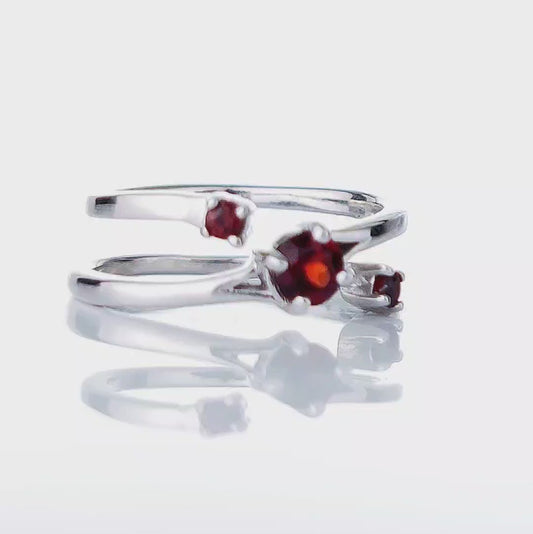 Sterling Silver Garnet Ring Size I-S Adjustable