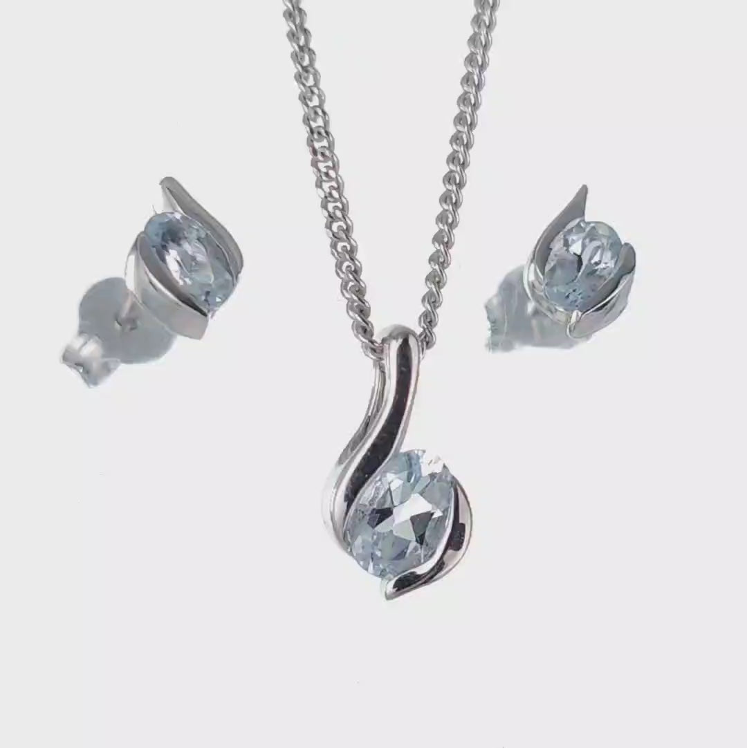 Aquamarine necklace and matching stud earrings