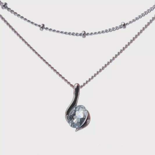 Aquamarine pendant with beaded layer chain sterling silver