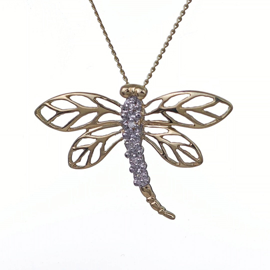9ct Diamond Gold Necklace Dragonfly