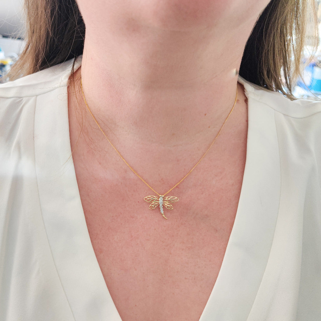 9ct Diamond Gold Necklace Dragonfly