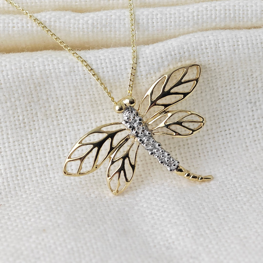9ct Diamond Gold Necklace Dragonfly