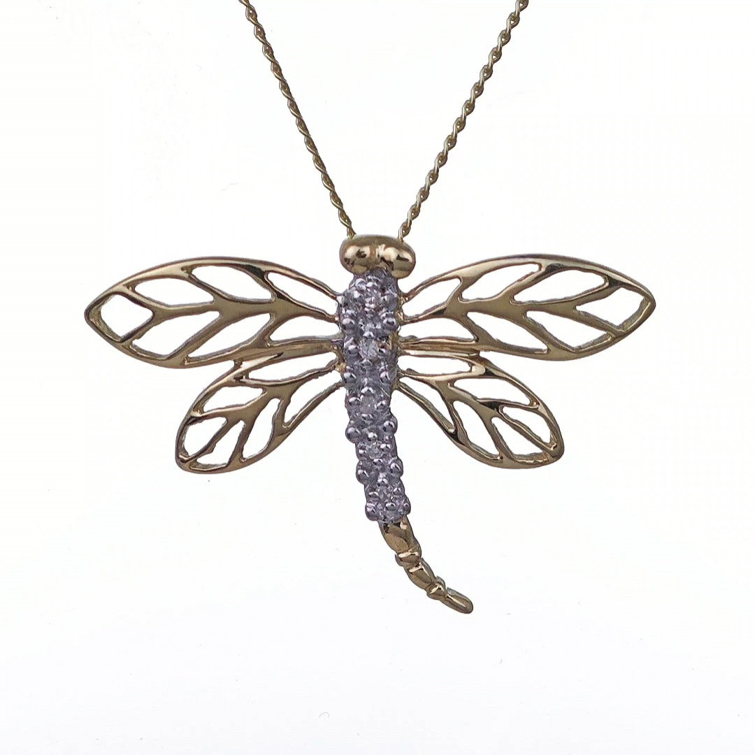 9ct Diamond Gold Necklace Dragonfly
