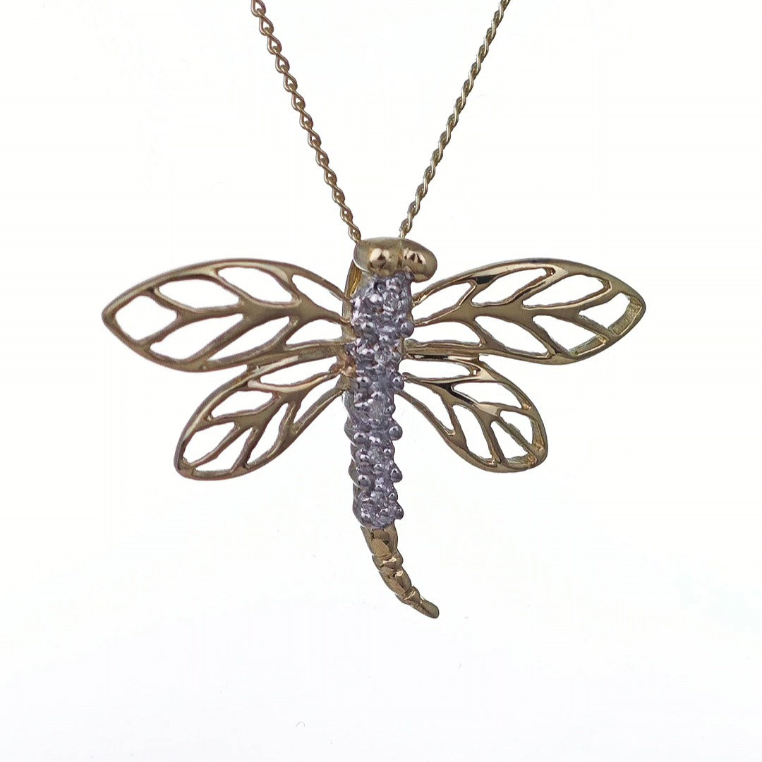 9ct Diamond Gold Necklace Dragonfly