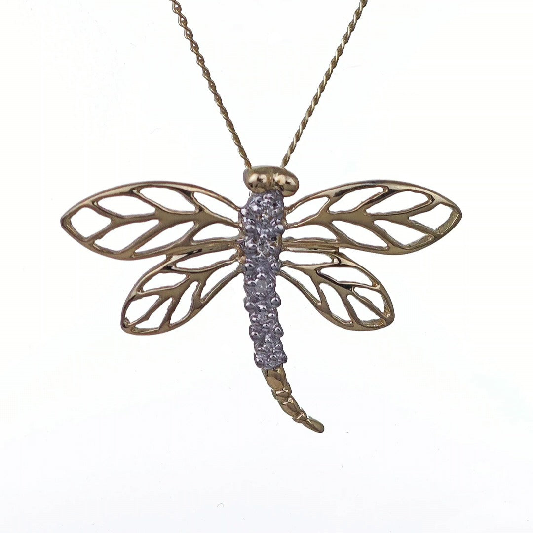 9ct Diamond Gold Necklace Dragonfly