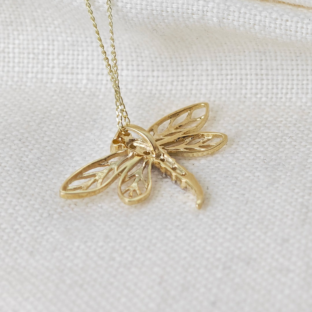 9ct Diamond Gold Necklace Dragonfly