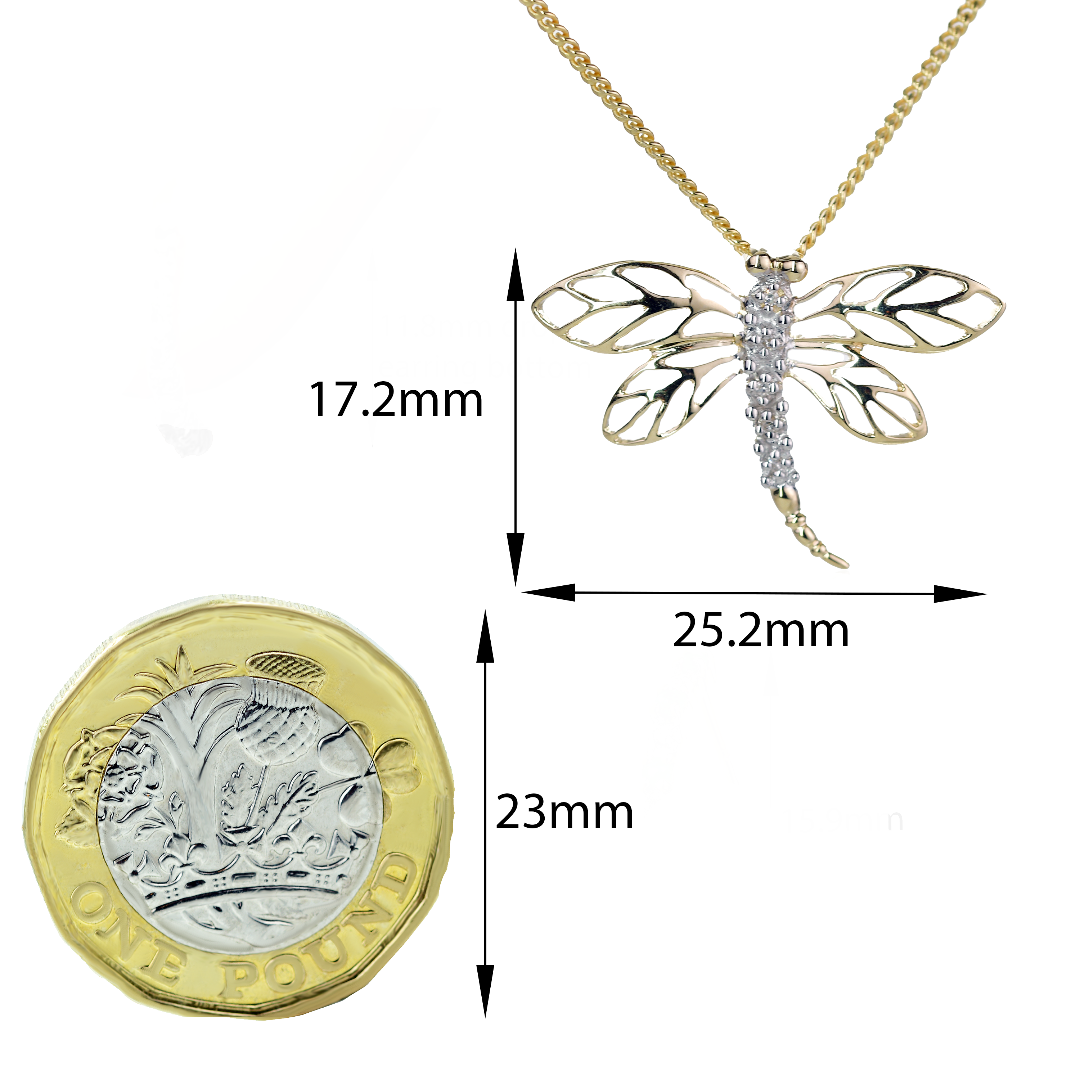 9ct Diamond Gold Necklace Dragonfly