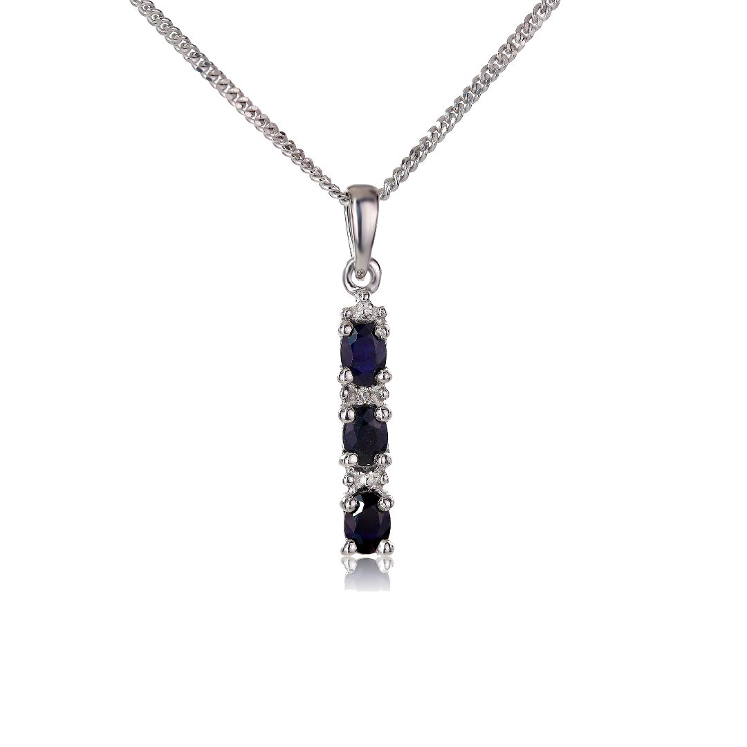 silver diamond necklace sapphire 0.6ct blue 18'' chain ojewellery pdsidrsr designed in the UK