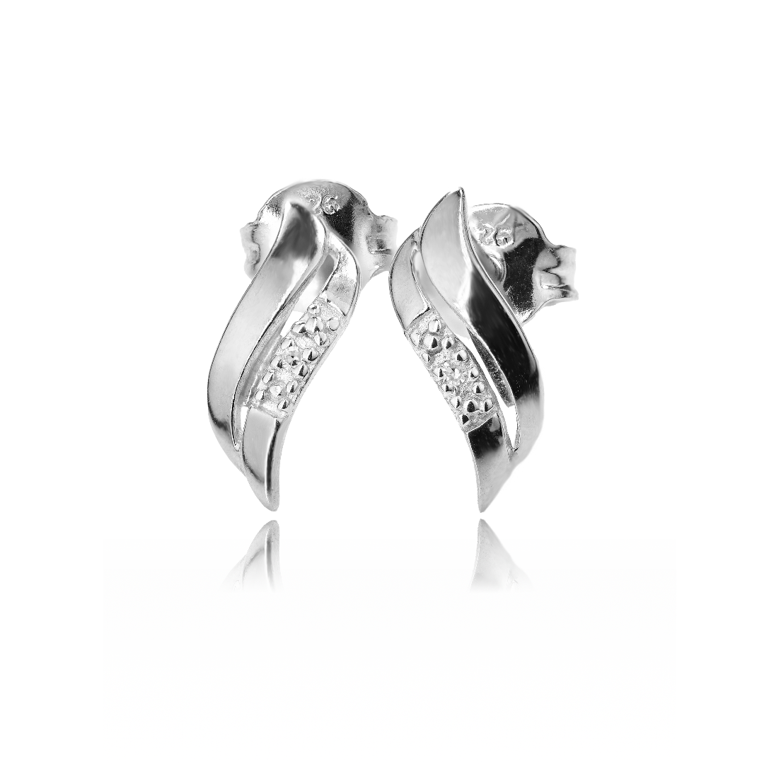 Diamond Necklace Earring Set Silver Wave 18'' April Birthstone