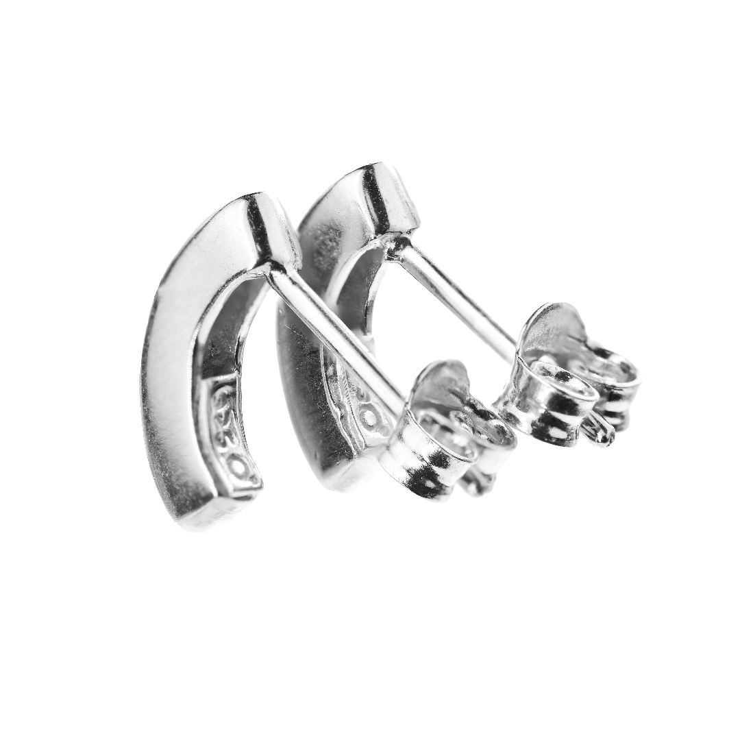 Silver Diamond Earrings Half Hoop Contemporary Womens