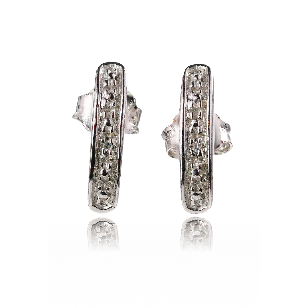 Silver Diamond Earrings Half Hoop Contemporary Womens