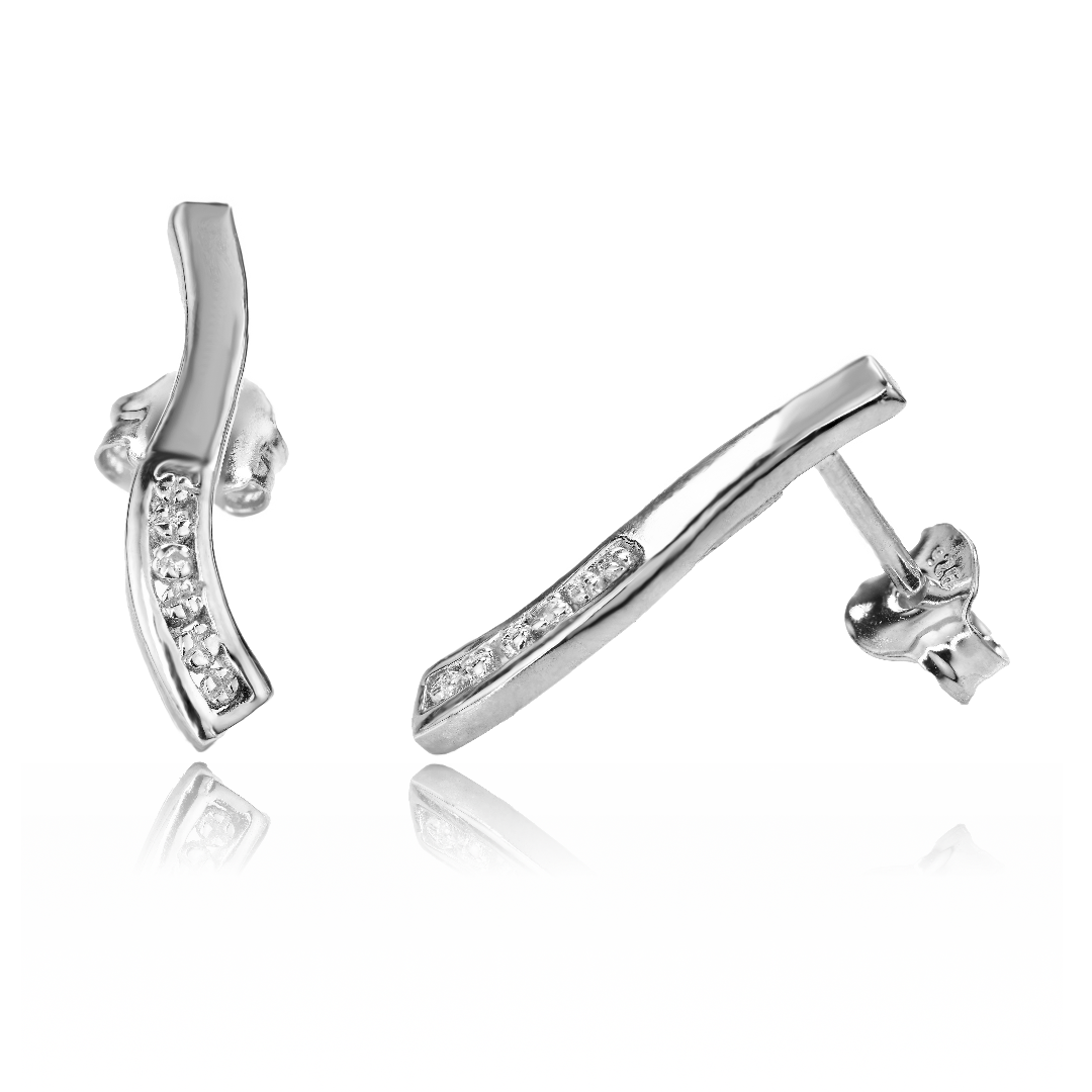 Silver Diamond Earrings Stud Wave Single Womens