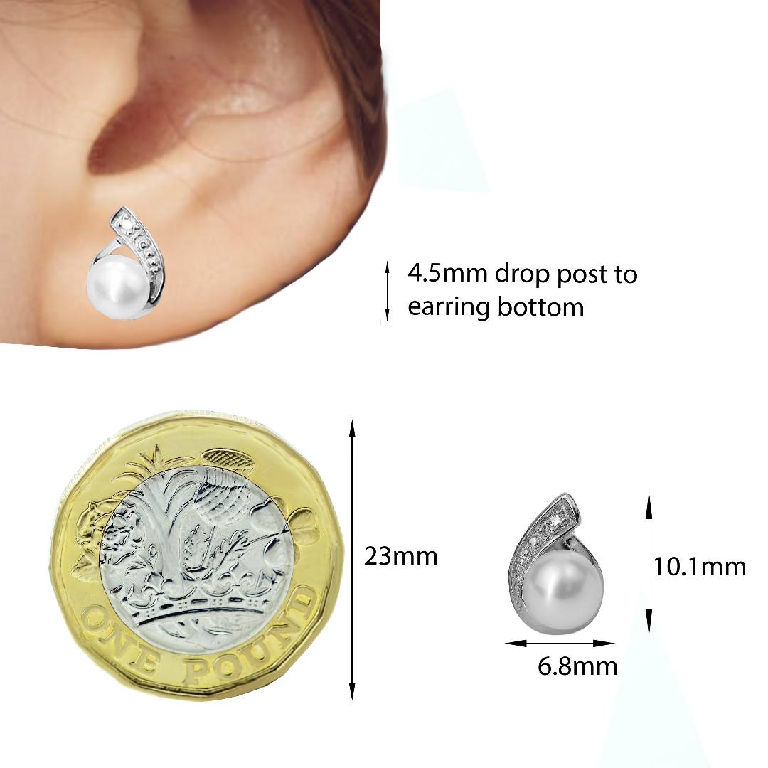 Silver Diamond Earrings Stud Pearl Womens