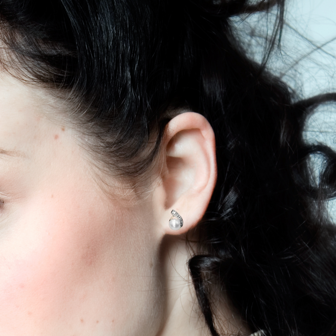 Silver Diamond Earrings Stud Pearl Womens