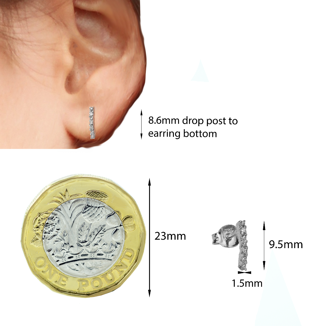 Silver Diamond Earrings Half Hoop Womens