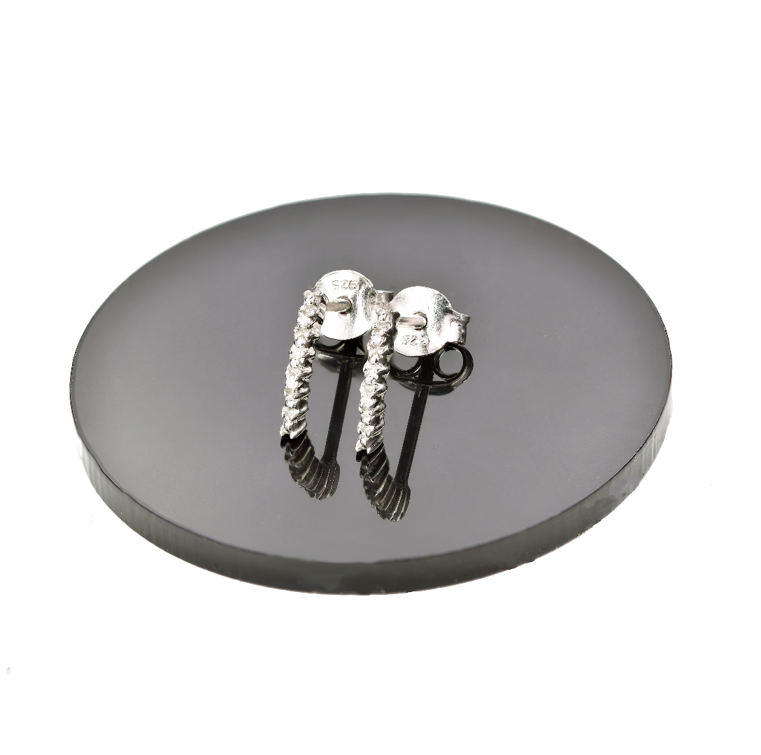 Silver Diamond Earrings Half Hoop Womens