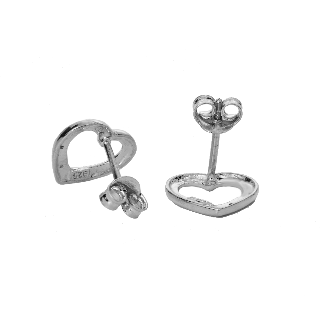 Silver Diamond Earrings Stud Heart Womens