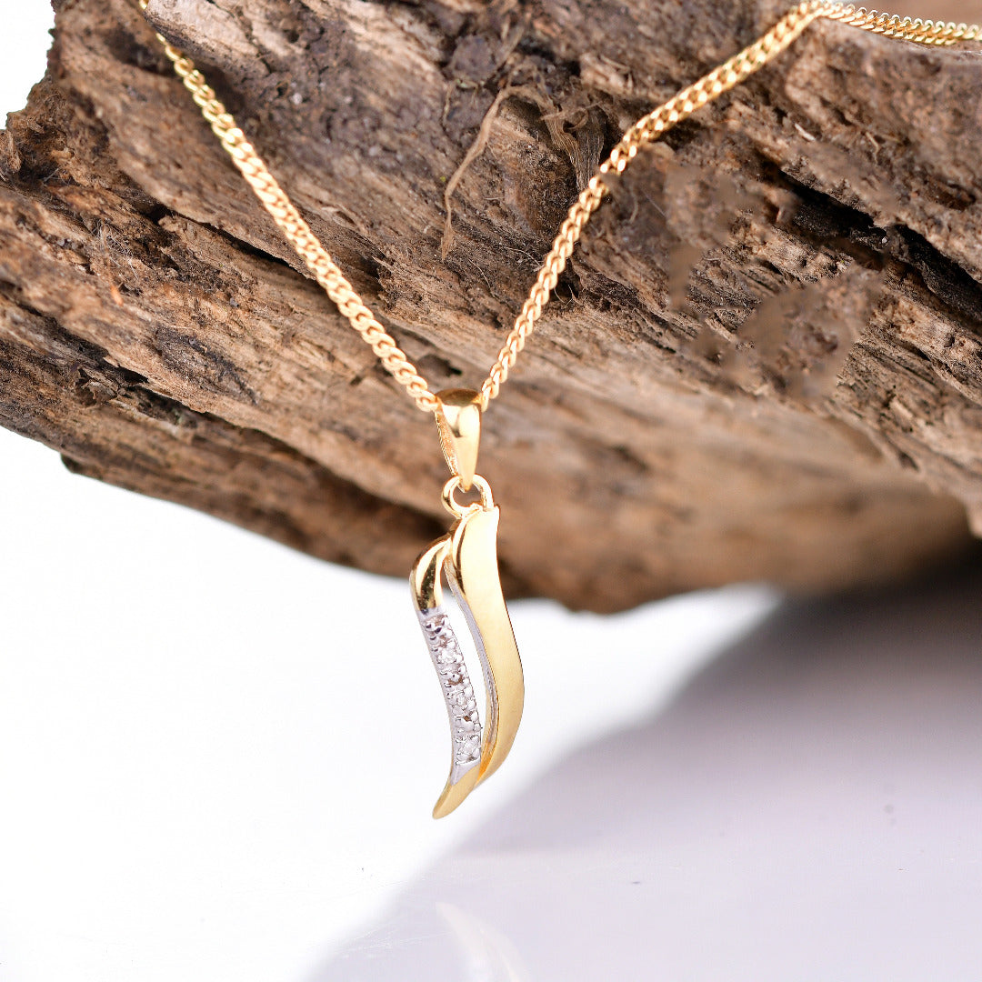 silver diamond necklace gold plate double wave womens designed in the UK