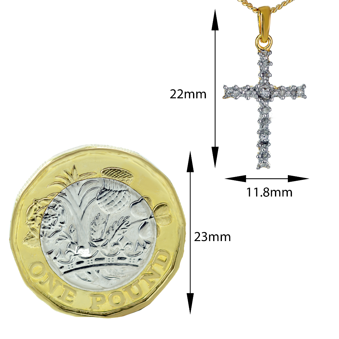 Silver Diamond Necklace Gold Plate Cross 18'' Chain Ojewellery PDC1YG