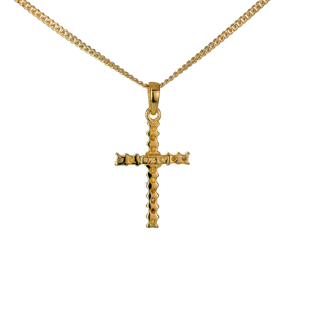 Silver Diamond Necklace Gold Plate Cross 18'' Chain Ojewellery PDC1YG