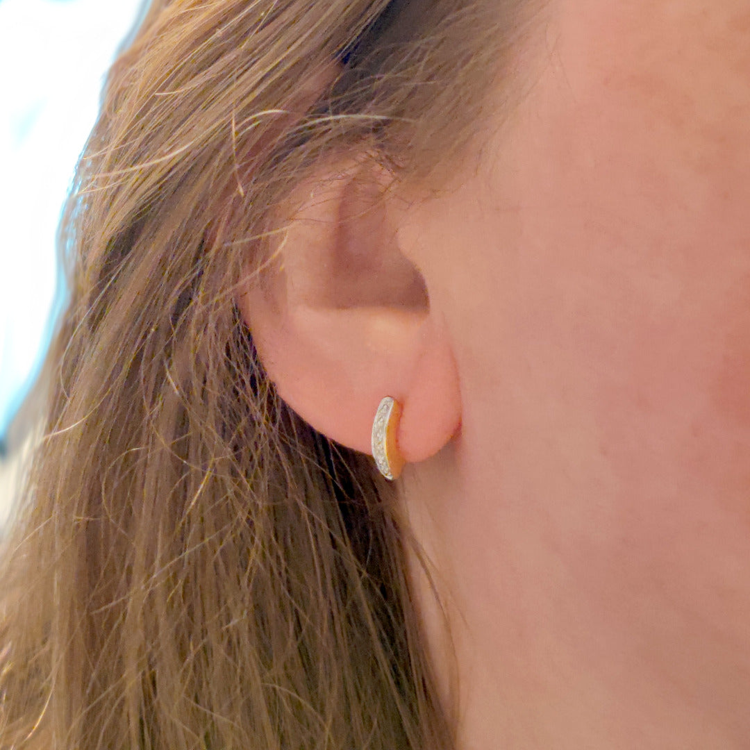 Diamond Stud Earrings Gold Plated Sterling Silver Curved Bar