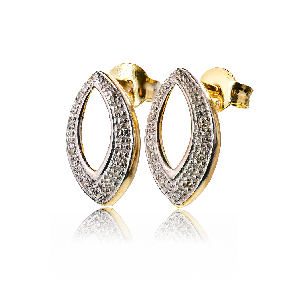 Diamond Stud Earrings Open Ellipse Gold Plated Sterling Silver
